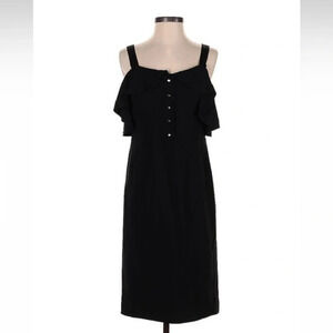 Worth New York Black Sheath Dress Size 4 Small Cold Shoulder Button Front Ruffle